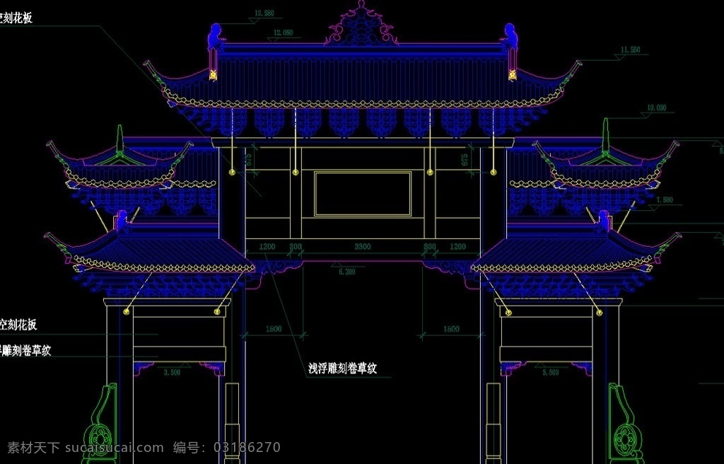 中式构造 牌坊 古建筑 景观 仿古 古典 牌楼 传统建筑 中式 构造 cad 图 建筑设计 环境设计 源文件 dwg