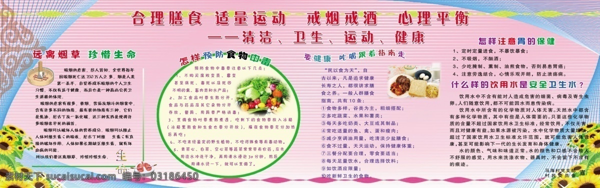合理膳食展板 远离烟草 珍惜生命 怎样 预防 食物中毒 要健康 吃喝 跟着 指南 走 注意 胃 保健 展板模板 广告设计模板 源文件