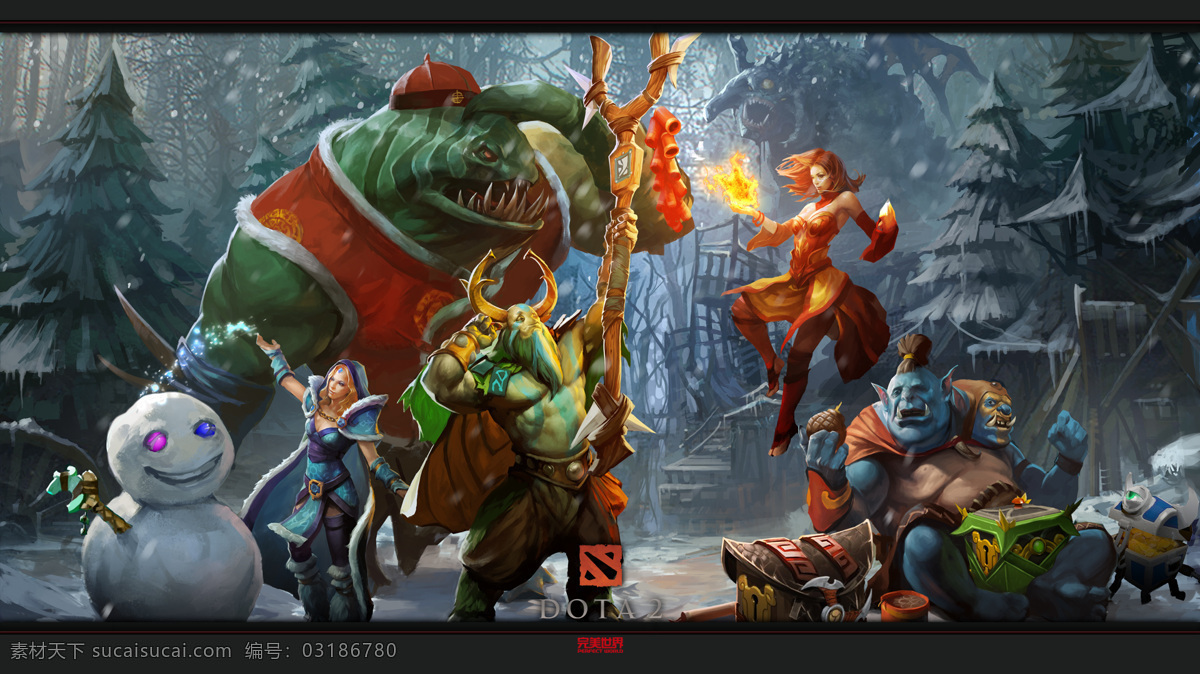 动漫人物 dota dota2 壁纸 游戏 雪人 潮汐 火女 动漫动画