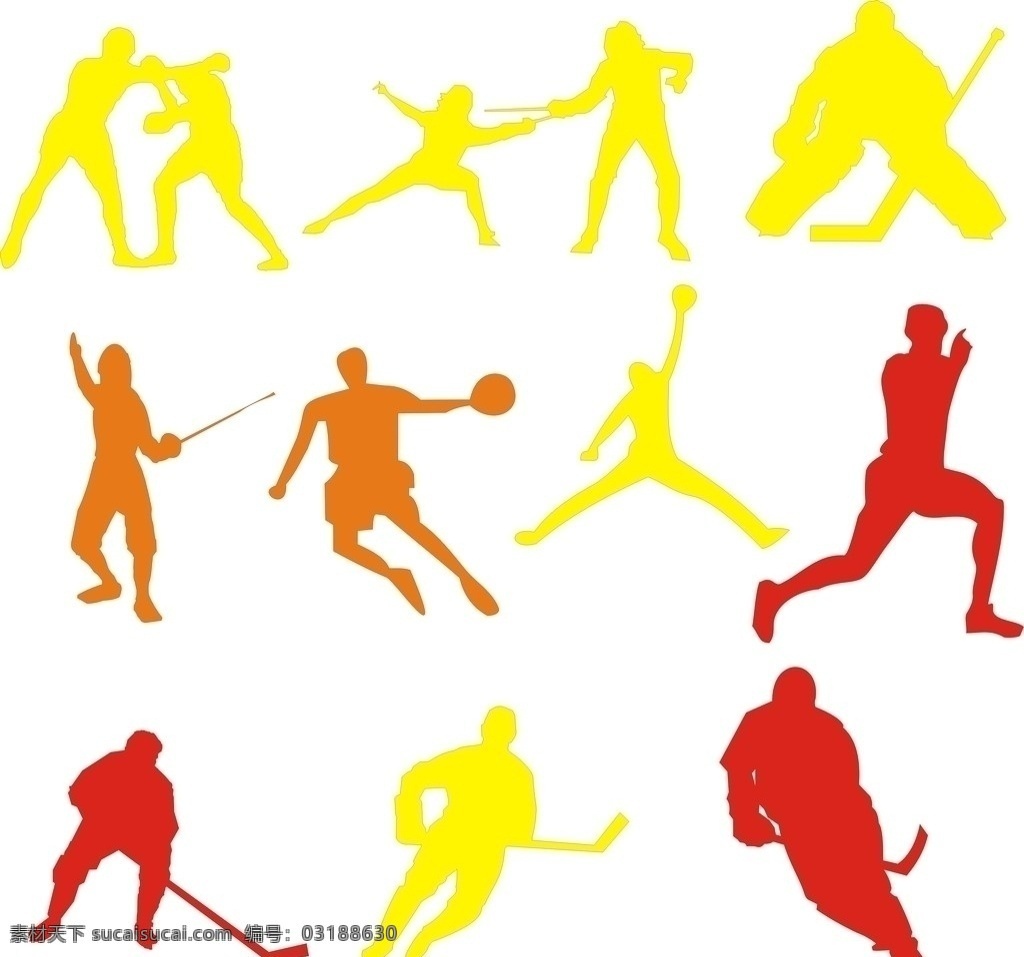 运动矢量图 黄色 红色 橙色 打球 运动 击剑 跑步 拳击 体操 矢量图 奥运会 项目 职业人物 矢量人物 矢量