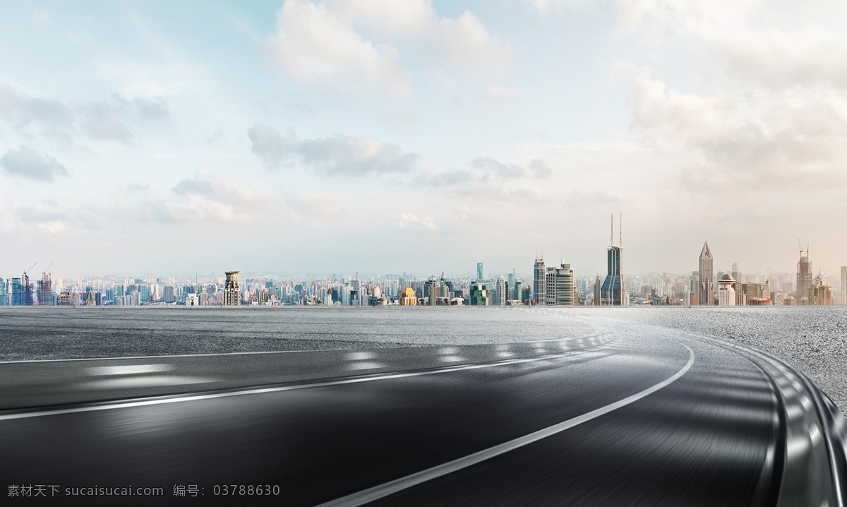 城市 马路图片 速度 动感 马路 公路 天空 白云 转弯 暖色 黑色 白色 现代科技 交通工具