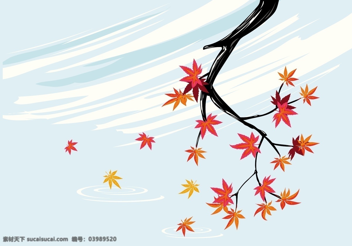 日本 风格 冬季 枫叶 插画 日系 日系插画 唯美 枫叶插画 扁平化 枫树 日系风格 矢量素材 叶子 秋季 风