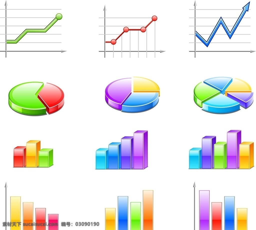 3d图表 立体图表 彩色图表 分析 圆形图表 统计图表 箭头 矢量 商务金融 商业插画