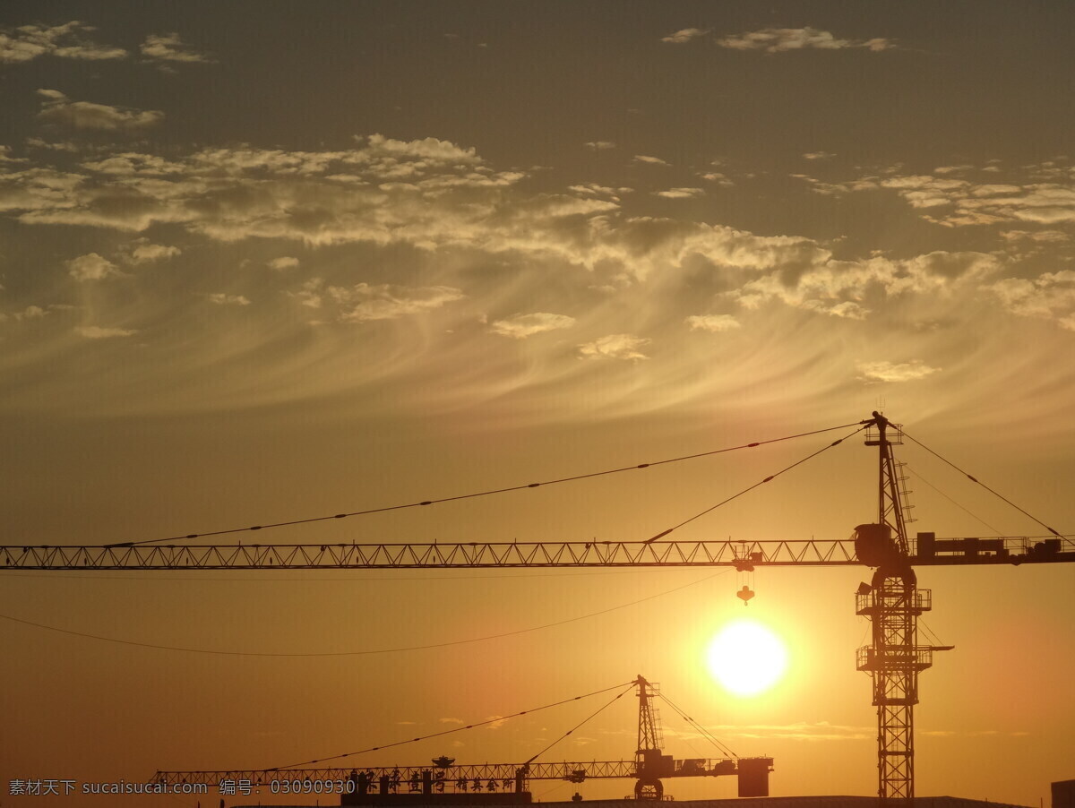 夕阳 白云 傍晚 城市 建筑工地 自然风景 自然景观 矢量图 建筑家居