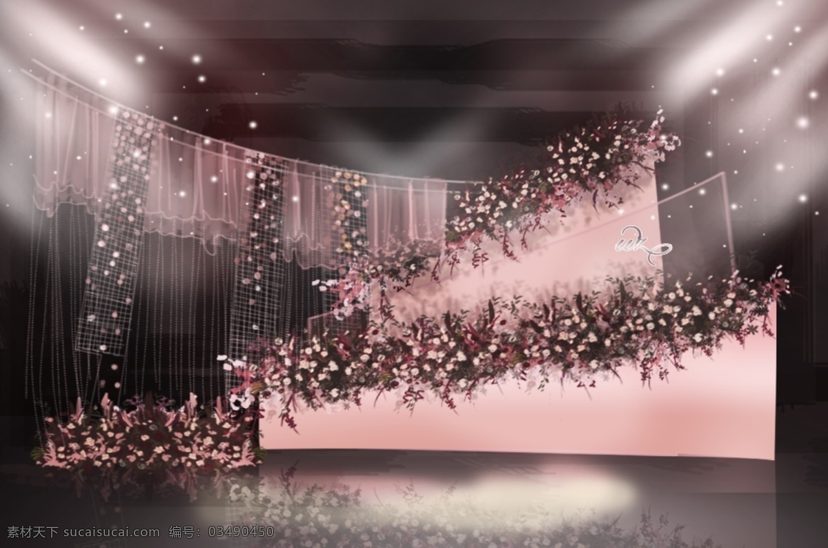 粉色 婚礼 迎宾 区 合影 效果图 纱 铁艺 弧形 浪漫 温馨 层次感 粉色花艺 花艺渐变