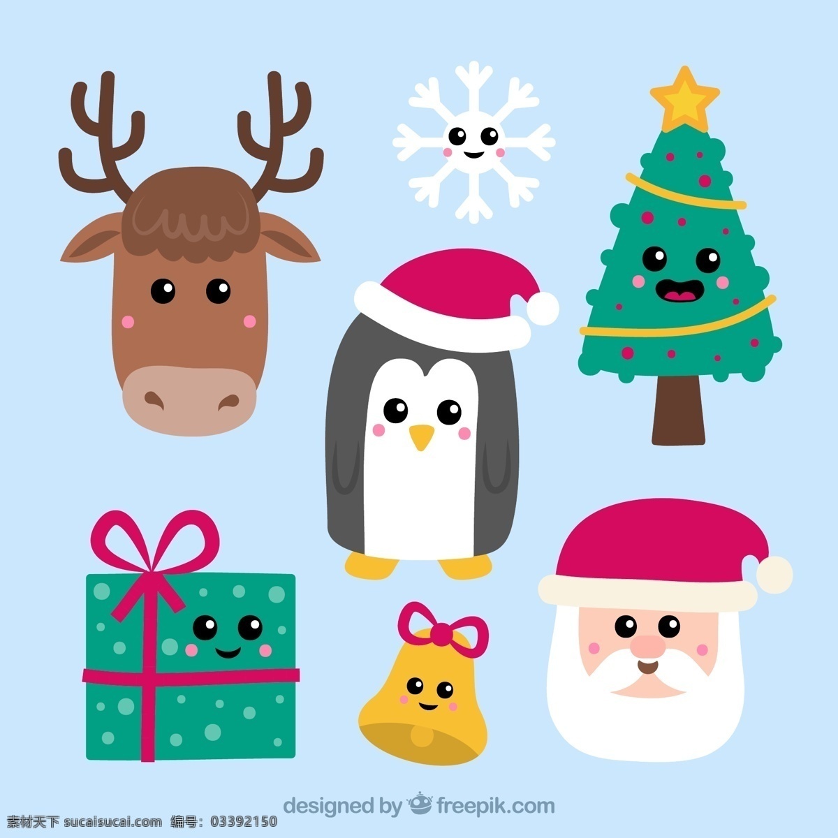 圣诞 表情 物品 驯鹿 雪花 圣诞树 企鹅 圣诞老人 源文件 矢量 高清图片