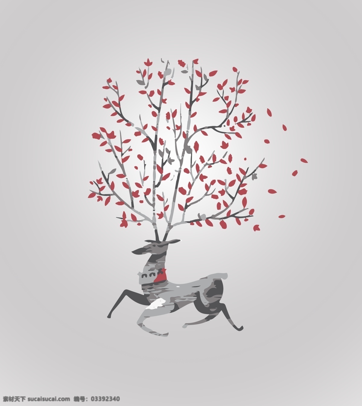 梅花鹿 欧式麋鹿 简约 唯美 创意 小鹿 灵动 动物 油画 现代 蹦跑 花 跳跃 自然景观