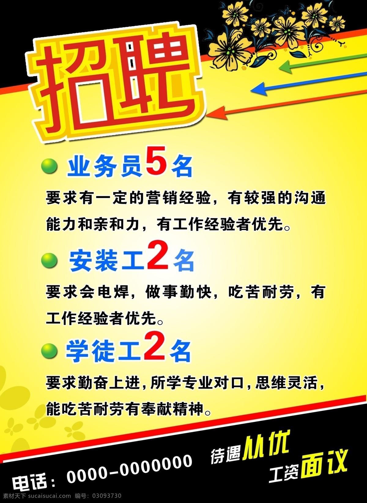 招聘 模板 诚聘 广告设计模板 花纹 黄色背景 源文件 招聘海报 招贴 海报 psd源文件