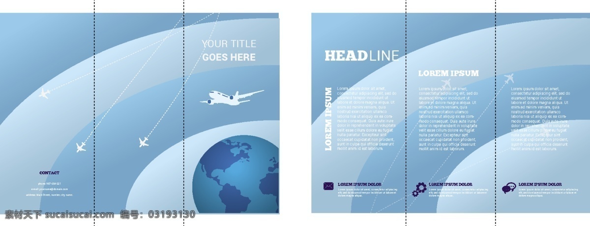 小册子和飞机 宣传手册 宣传单 旅游 模板 蓝色 飞机 小册子 宣传 运输 飞行模板 旅行 假期 白色