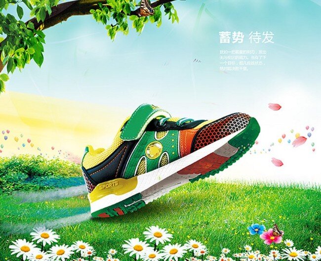 儿童 运动鞋 广告 彩色 漂亮 花朵 白色