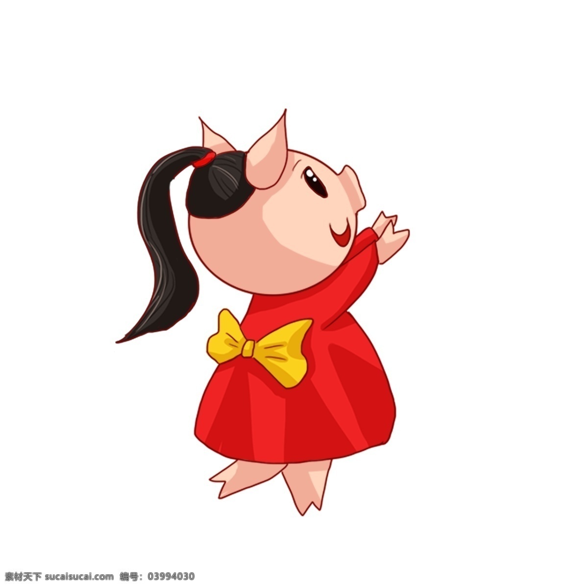 彩绘 可爱 穿 红 裙子 小 猪 女孩 卡通 插画 春节 儿童 新年 红裙 红衣 猪猪女孩 猪年