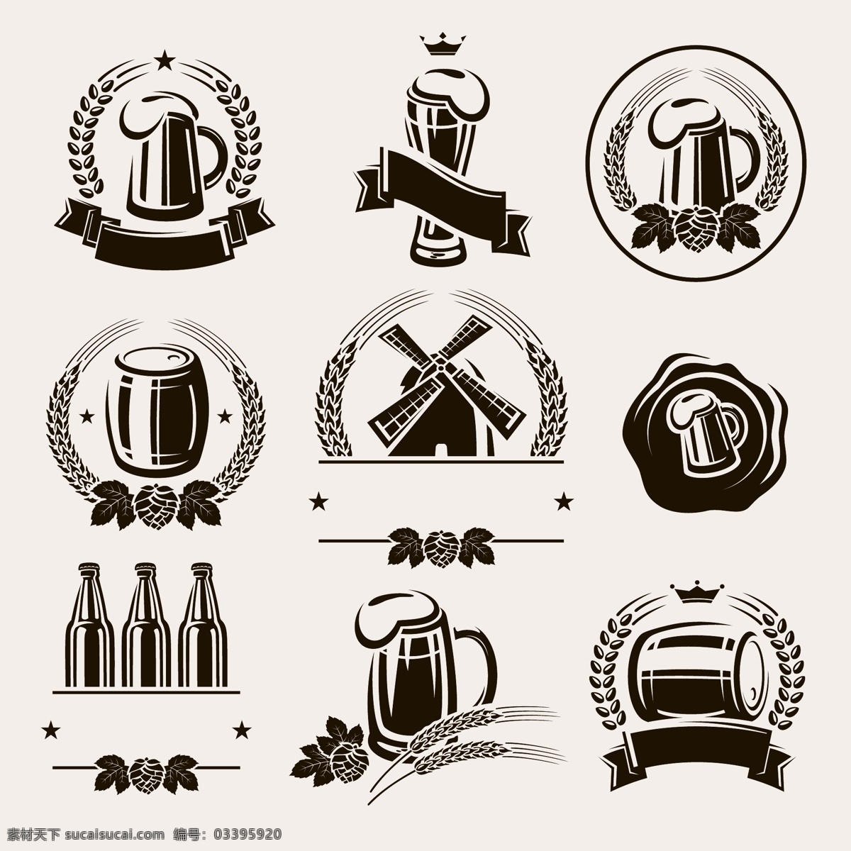 各种 啤酒 商标 标签 酒水 饮品 扎啤 图标 标志图标 矢量素材 白色