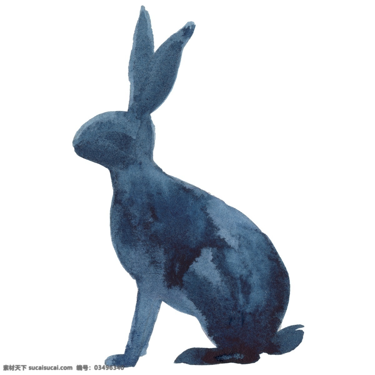 原创 元素 手绘 兔子 水彩 蓝色 动物