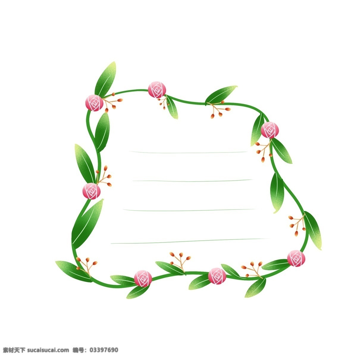手绘 绿色植物 鲜花 装饰 图案 对话框 边框 元素 手绘植物 手绘绿叶