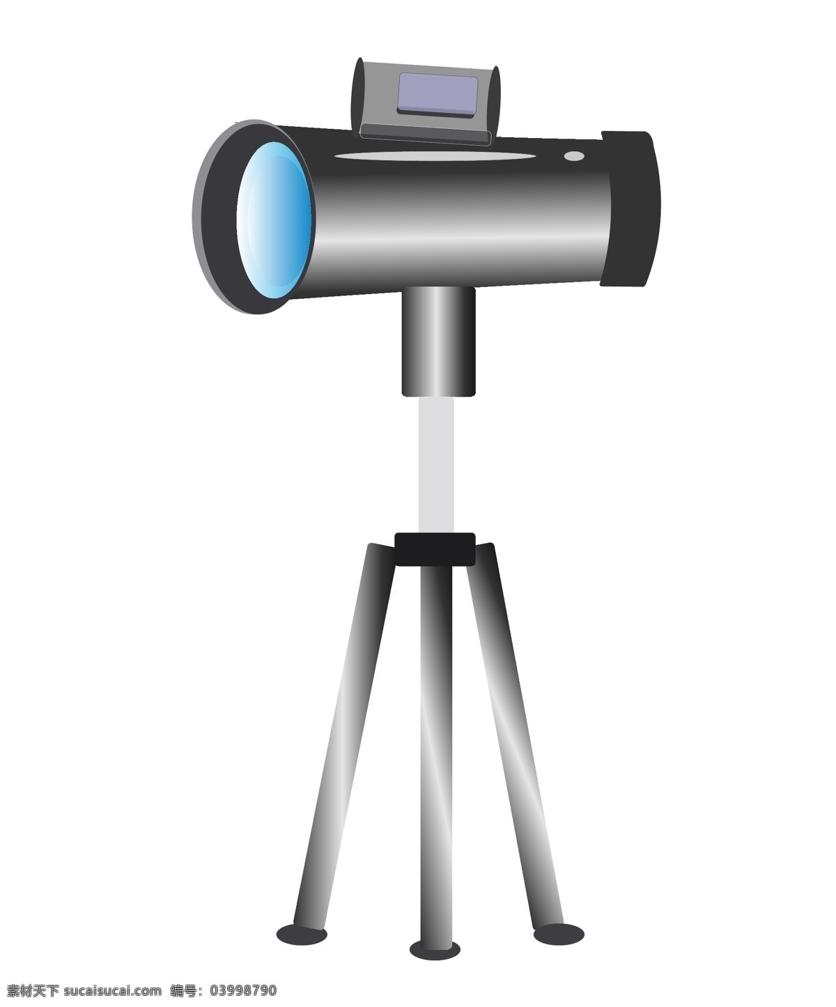手绘 支架 望远镜 插画 灰色 蓝光 高科技 插图 手绘望远镜 支架望远镜 蓝光望远镜 宇宙观察