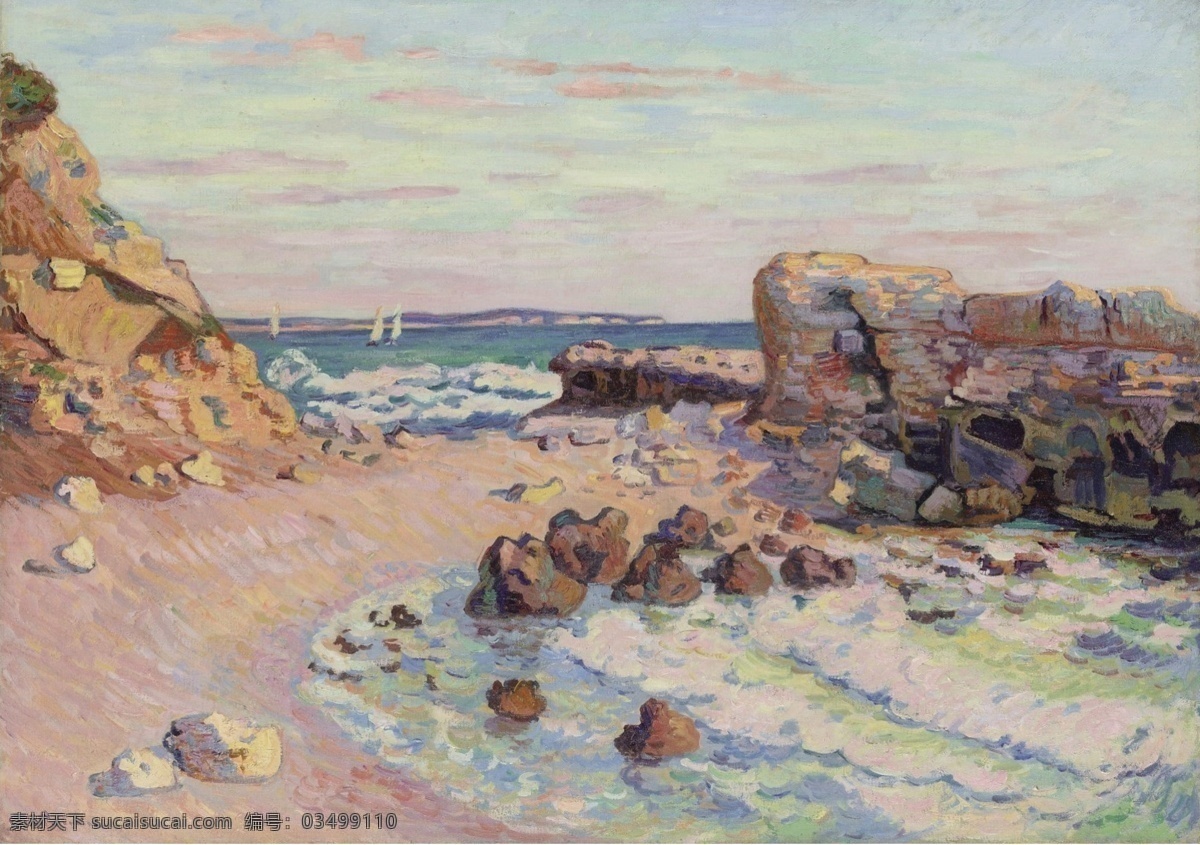 guillaumin 印象派 风景 人物 田园 油画 装饰画 1900 法国 画家 阿曼 吉 约曼 armand tide rising saintpalais at rocks