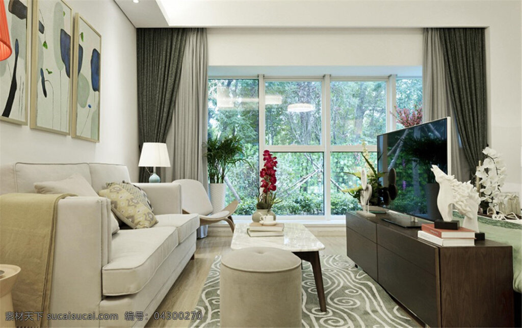 欧式 客厅 灰色 窗帘 装修 效果图 白色射灯 电视 背景 墙 电视机 木地板 木质电视柜