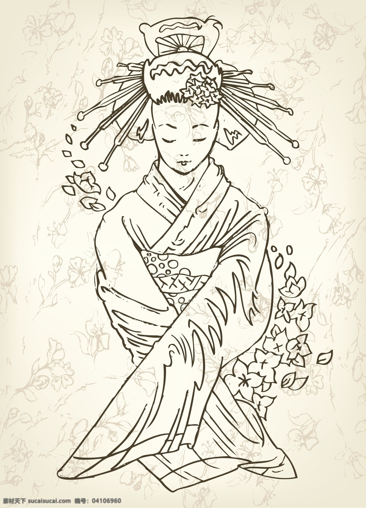艺妓 日本 插画 矢量 手绘 矢量图 矢量人物