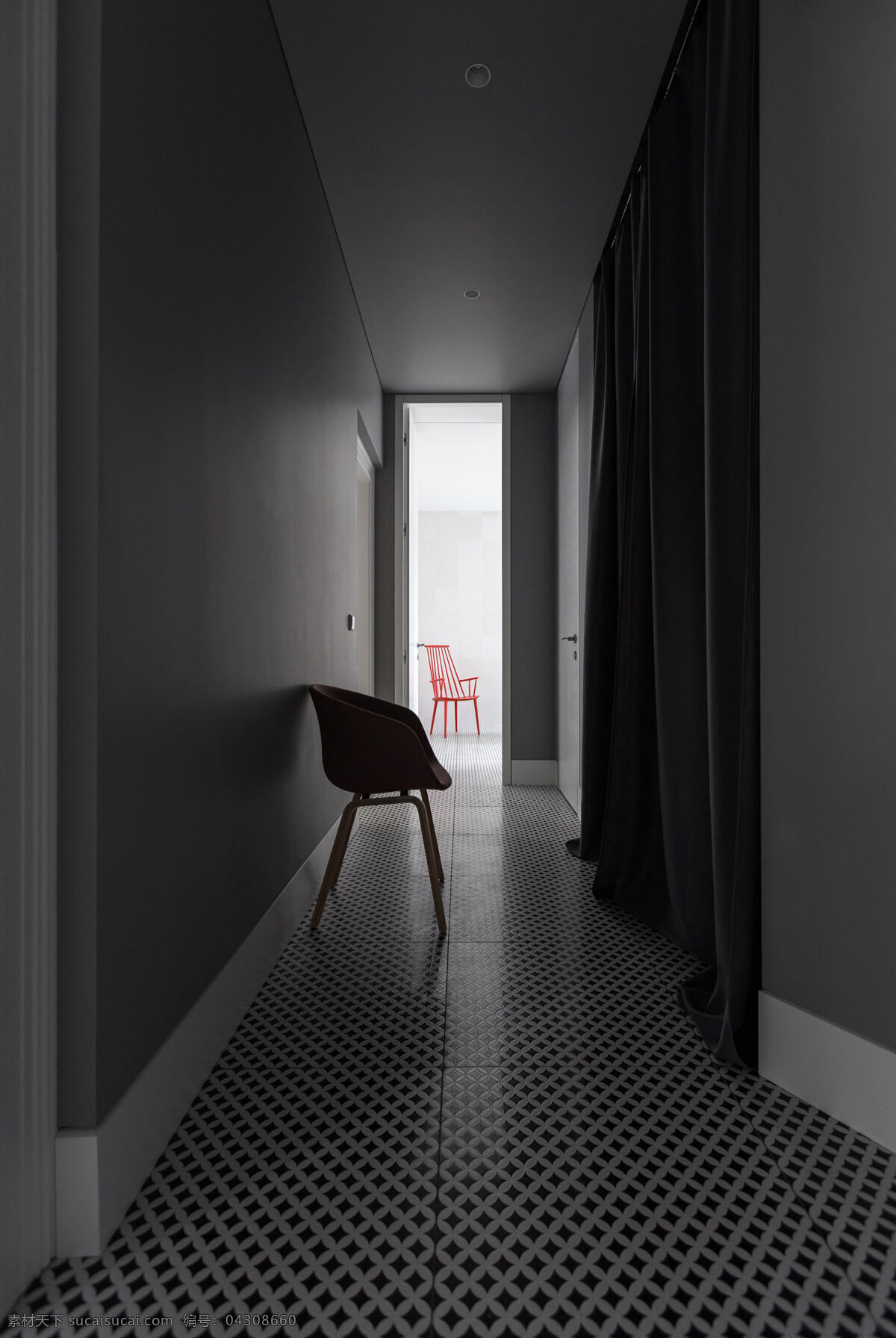 简约 走廊 椅子 装修 效果图 方形吊顶 过道 灰色墙壁 入户门