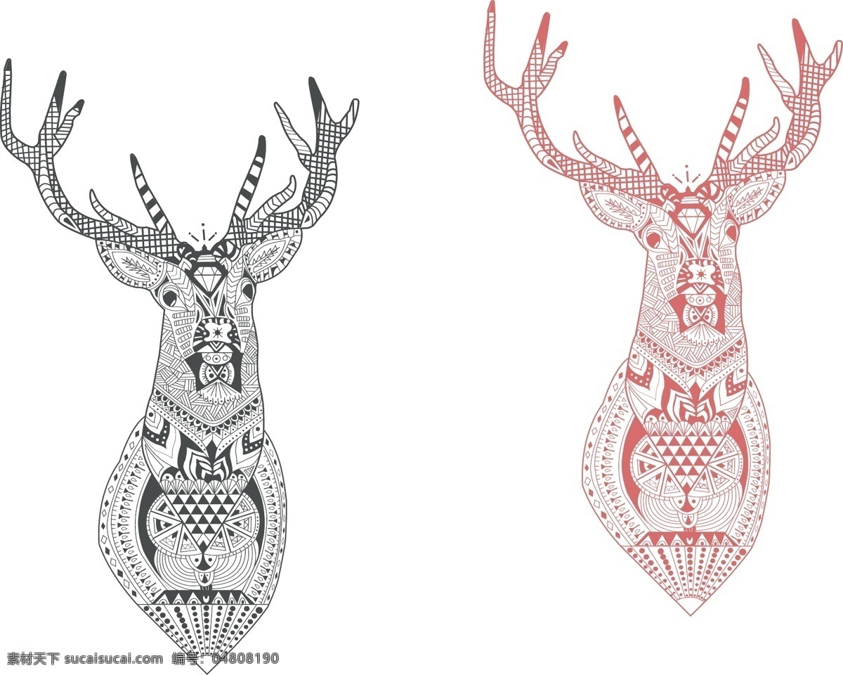 矢量 线条 动物 鹿 花纹 几何 矢量图 日常生活