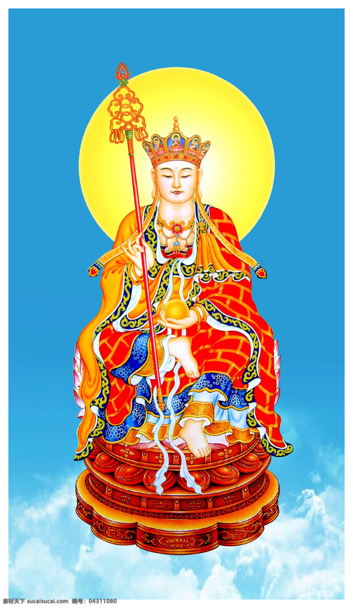 地藏菩萨 海浪 文化艺术 月亮 宗教信仰 禅杖