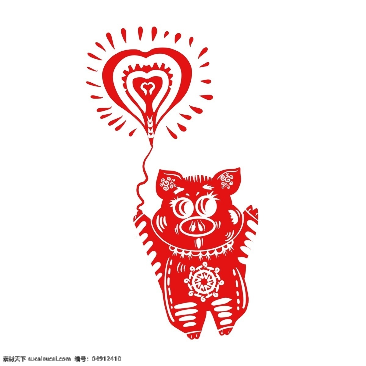 可爱 剪纸 过新年 春节 除夕 2019 新年 手绘 卡通 猪 2019年 猪年 红色剪纸猪