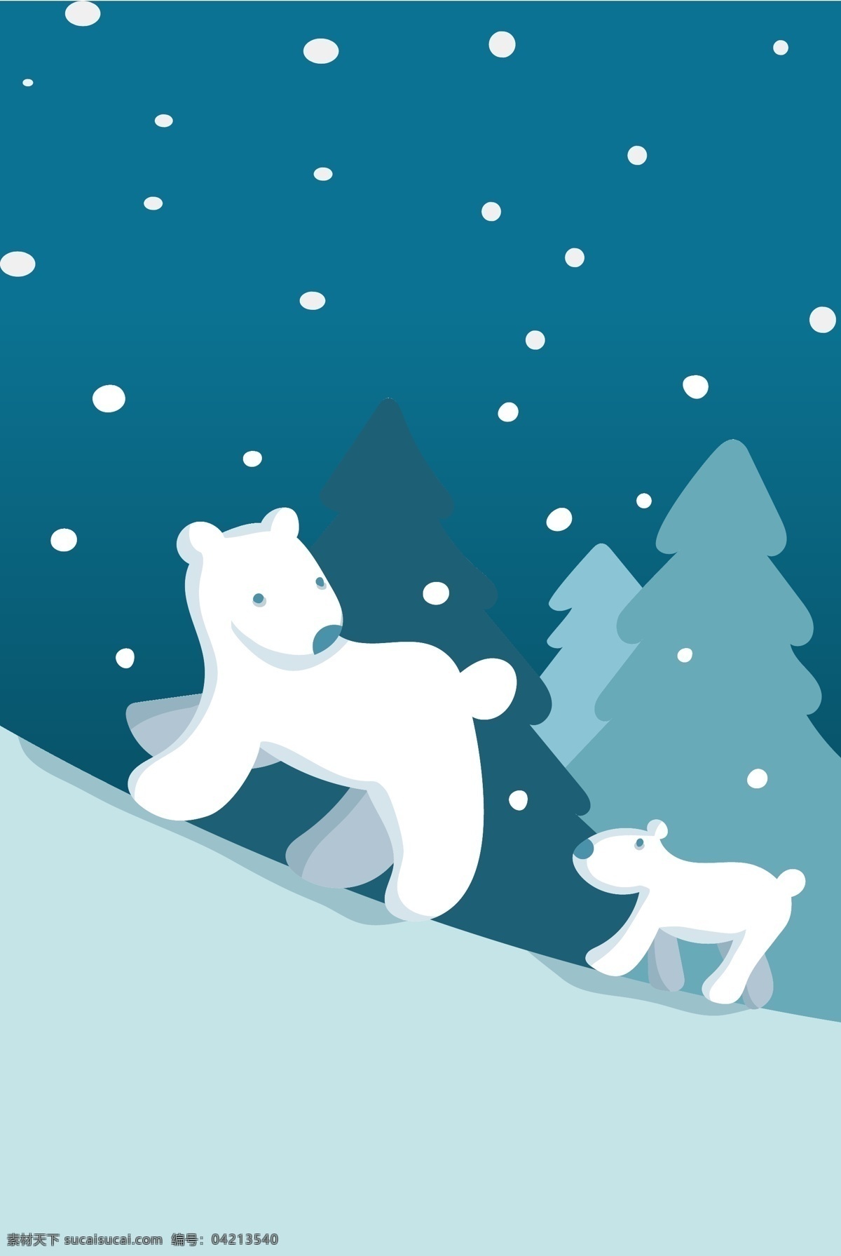 唯美 节气 小雪 雪地 北极熊 背景 雪花 冬天 雪景 大雪 冬至 下雪 背景设计 彩绘背景