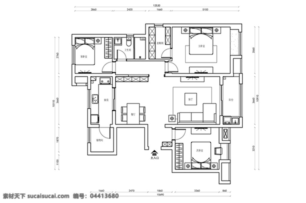 住宅 cad 家装 平面图 三室一厅 室内设计 室内装饰 装修 客厅 家装平面图
