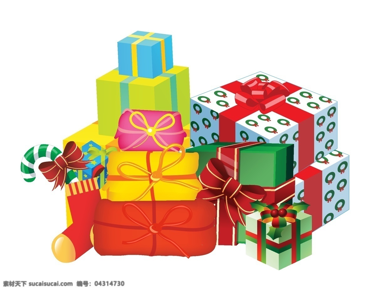 卡通 圣诞节 礼物 元素 喜庆 节日 礼盒 手绘 糖果 圣诞袜 ai元素 矢量元素