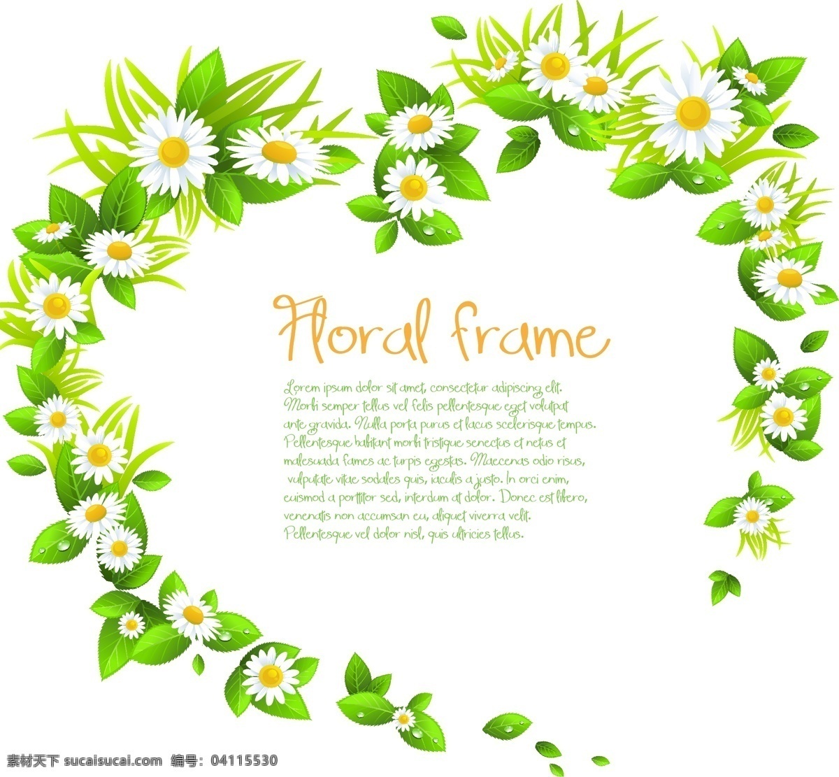 鲜花 装饰 绿色 背景 矢量 白色花朵 绿色背景 绿叶 模板 设计稿 素材元素 鲜花边框 鲜花装饰 花卉 免费 源文件 矢量图