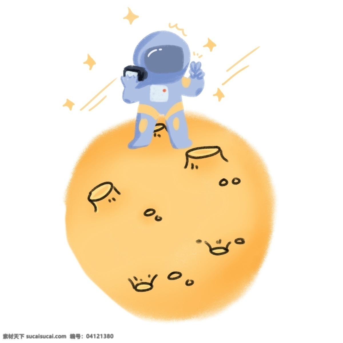 卡通 宇航员 宇宙 中 漫步 可爱 q版 宇航服 失重状态 头盔 星球 蓝色 漂浮 拍照