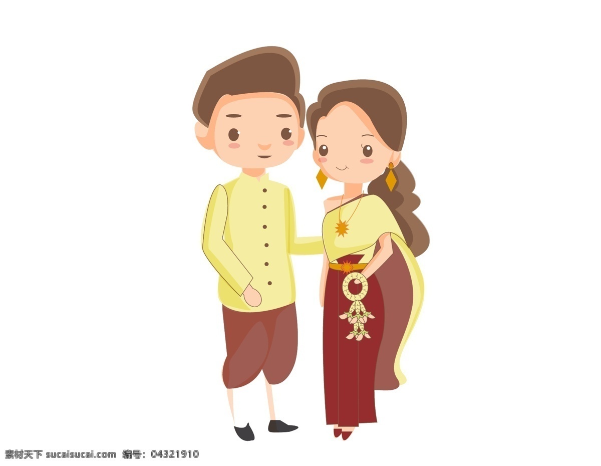 卡通 结婚 服装 元素 民族风 特色 矢量元素 手绘 结婚服饰 傣族 ai元素