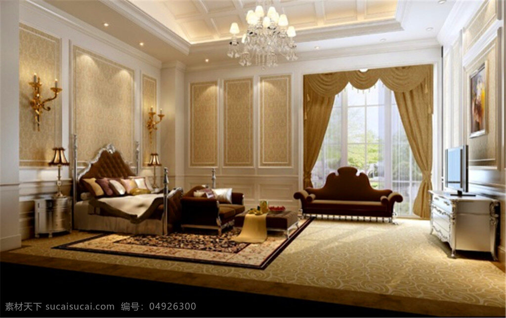 欧式 豪华 宽敞 卧室 模型 家居 家居生活 室内设计 装修 室内 家具 装修设计 环境设计 效果图 max 3d 大床 落地窗