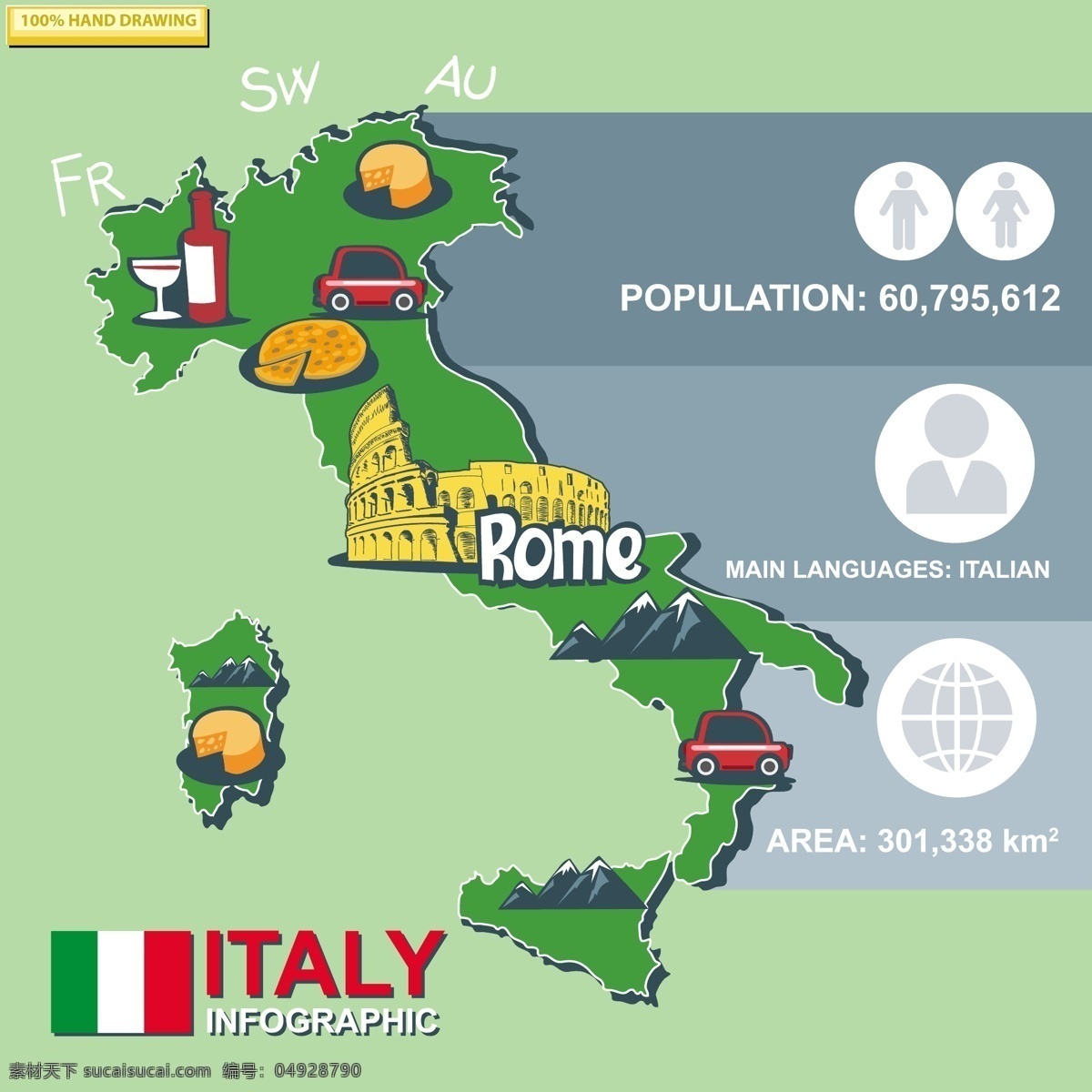 infography 关于 意大利 旅游 背景 图表 商务 旅行 模板 地图 世界 国旗 世界地图 图形 市场营销 流程 图表模板 数据 信息 业务信息图表