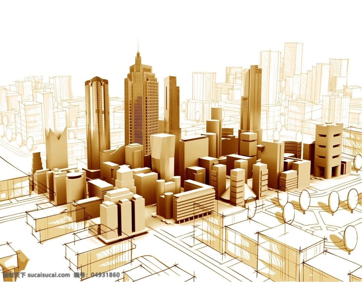 手绘 图纸 建设 模型 城市 规划 建筑 分层