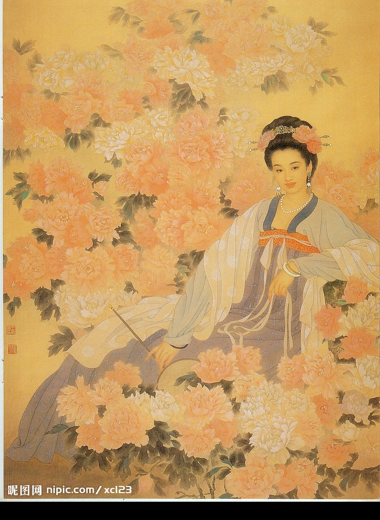 仕女牡丹 工笔 国画 牡丹 花丛 百花 仕女 文化艺术 绘画书法 设计图库 300 dip 高清晰