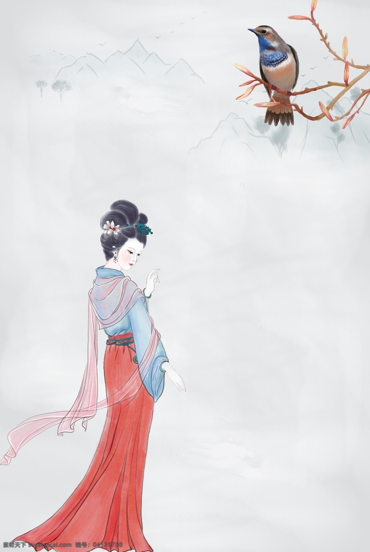 素雅 工笔画 仕女图 背景 古典 中国风 植物 花鸟 鸟 简约 复古 花卉 荷叶