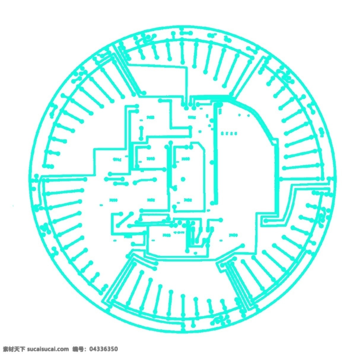 圆形 电路 线路 插画 手绘 星光 绿色 矢量图 工程 工业 技术 科技 电路板