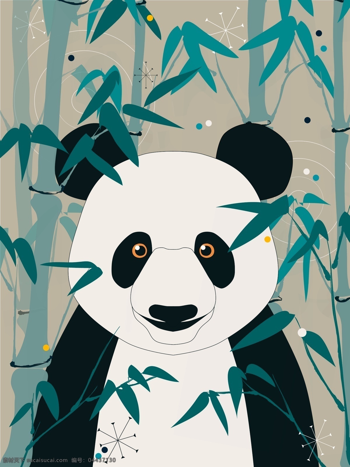 自然 印记 大熊猫 竹子 复古 插画 壁纸 装饰 动物 自然印记 熊猫 背景 配图 海报 扁平