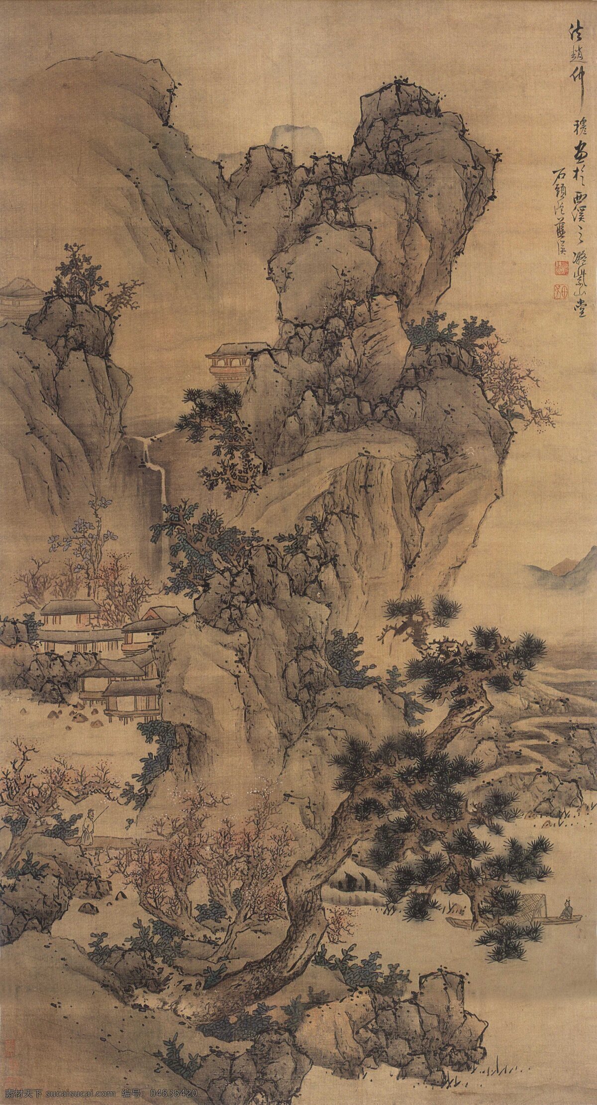 明 蓝瑛 山水图轴 山水 国画 古画 古代山水 文化艺术 绘画书法