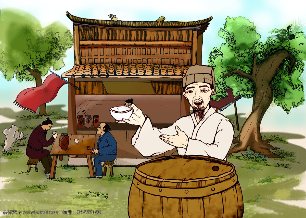 插画 动漫动画 动漫人物 风景 古代 酒 楼房 人物 动漫 设计素材 模板下载 树木 插画集