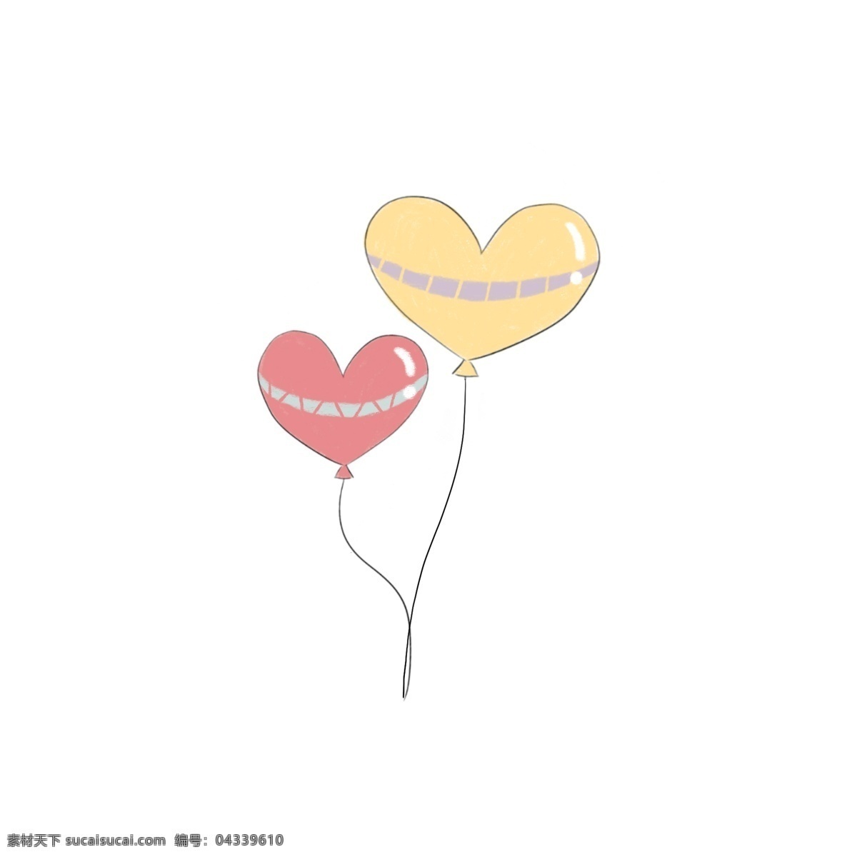 彩色 心形 气球 装饰 图案 原创手绘 粉色 黄色