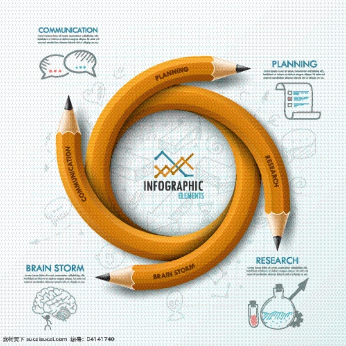 卷曲 铅笔 商务 信息 图 大脑 对话框 环形 计划 矢量图 头脑风暴 信息图