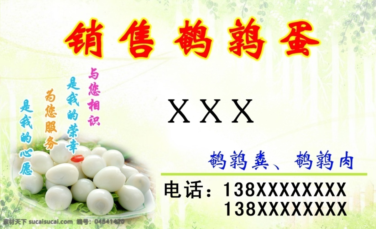 塑胶名片 鸡蛋 木糠蛋 鹌鹑蛋 及各种胶袋等 设计批发 商行 鲜禽 名片卡片 白色