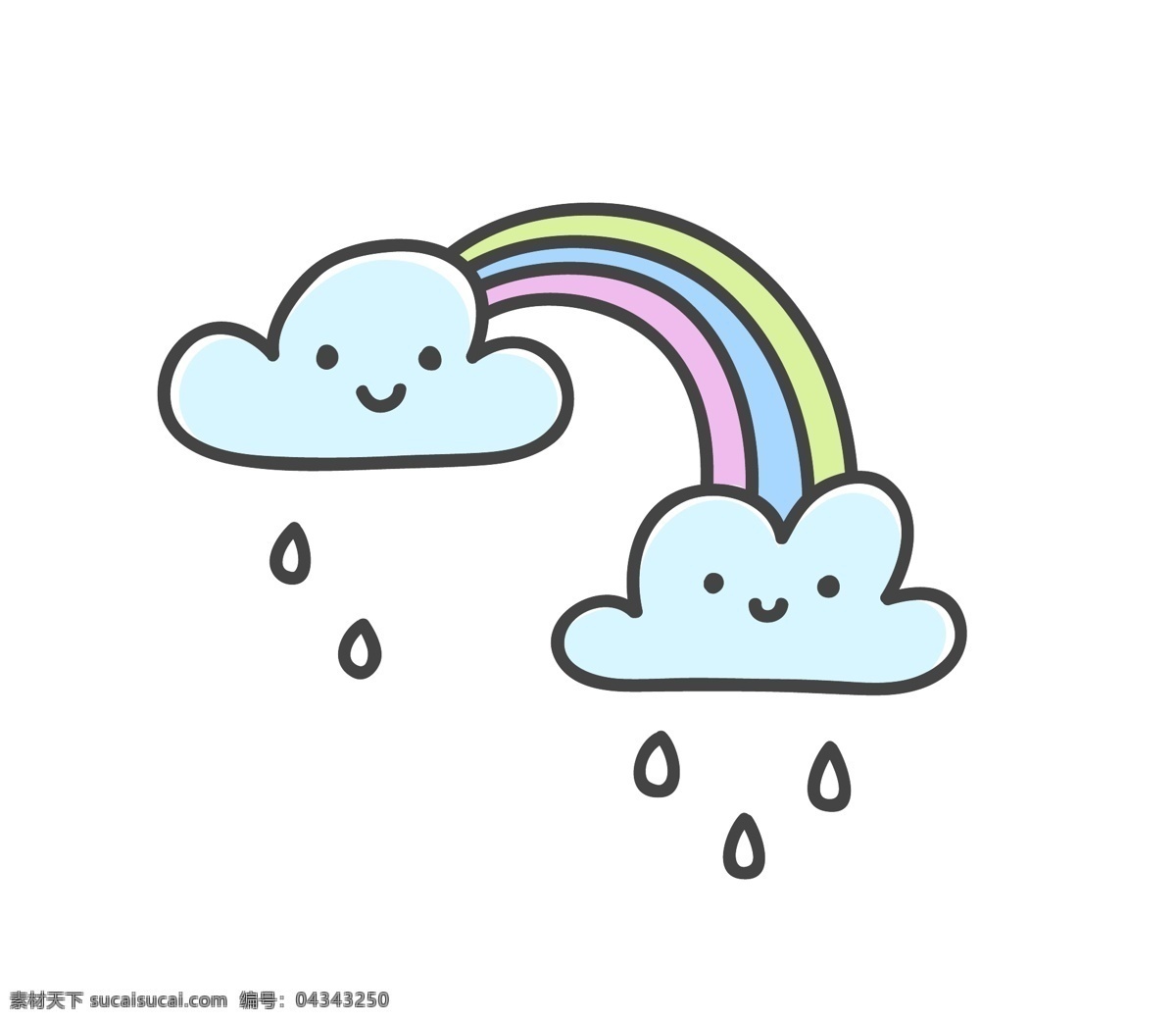 手绘 卡通 彩虹 雨 矢量 白云 彩色 平面素材 设计素材 矢量素材 下雨 雨滴