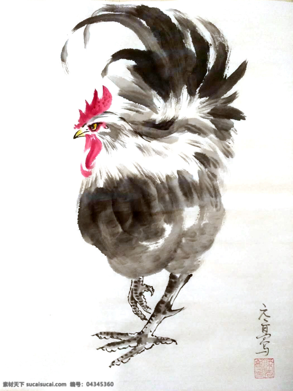 国画公鸡 国画 水墨画 公鸡 鸡 走路 文化艺术 绘画书法
