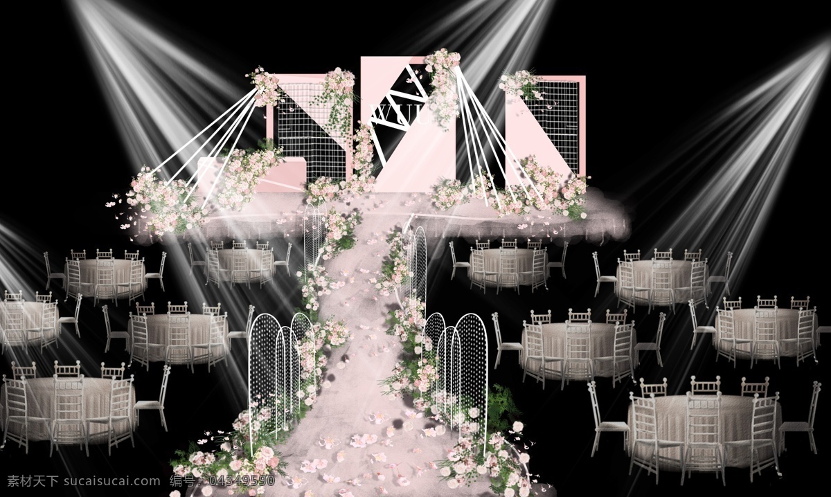 粉色 婚礼 效果图 简洁 线条 造型 线条婚礼 花 高山流水铁艺 森 系