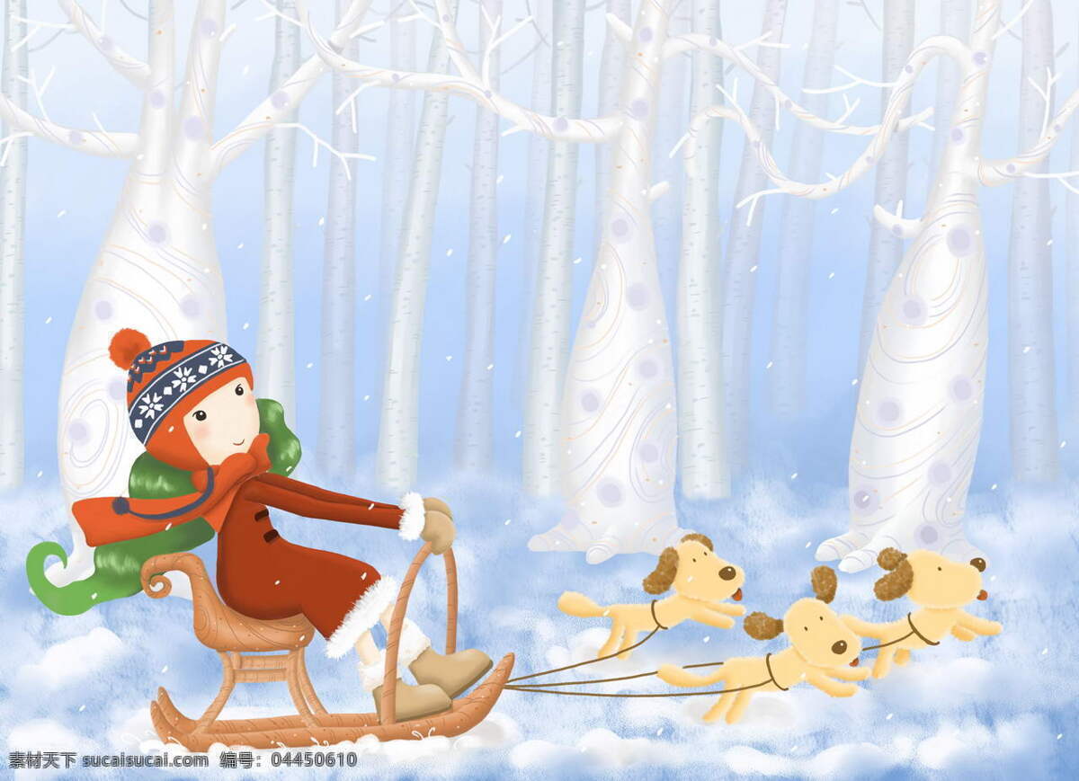 拉 雪橇 女生 冬天 毛帽 下雪 圍巾 卡通 动漫 可爱
