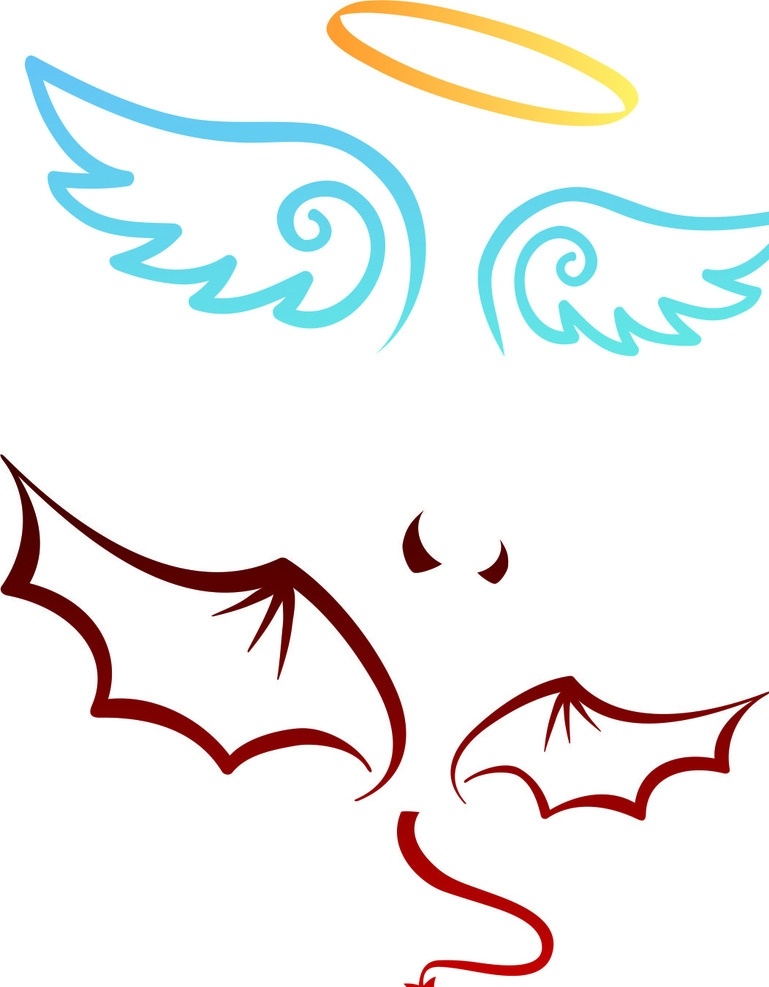 天使恶魔 天使 恶魔 翅膀 卡通 金圈 牛角 可爱 模板 矢量 底纹 花边 花纹 动漫动画