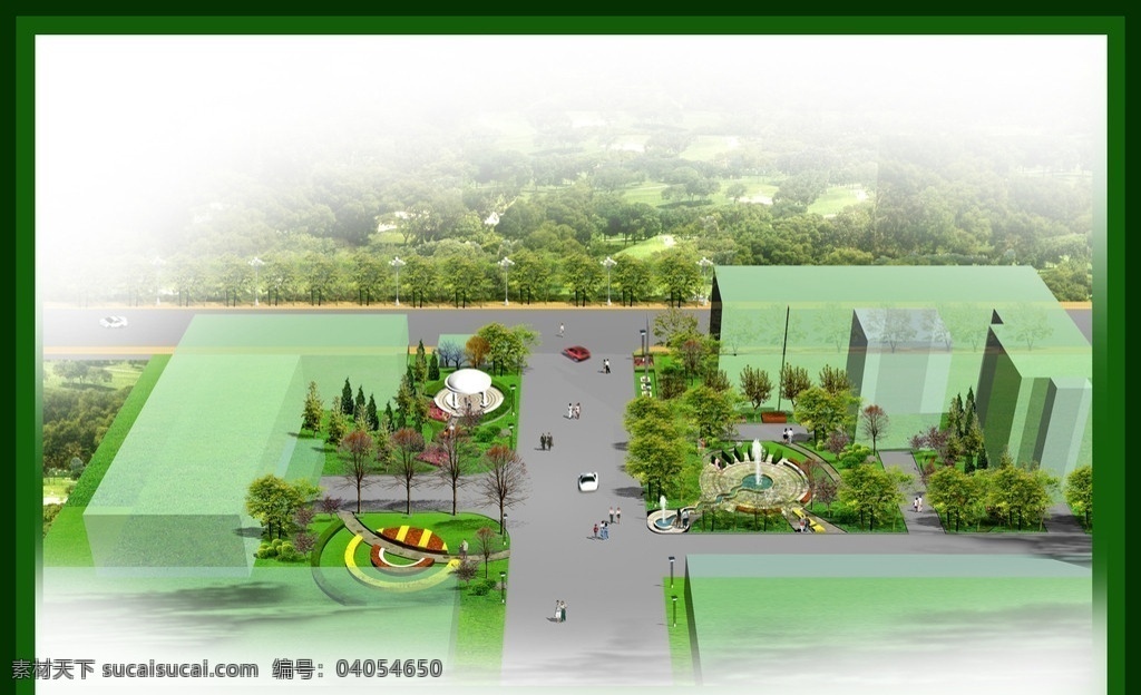 工厂绿化 园林景观设计 效果图 鸟瞰图 喷泉 广场 环境艺术设计 环境设计 源文件